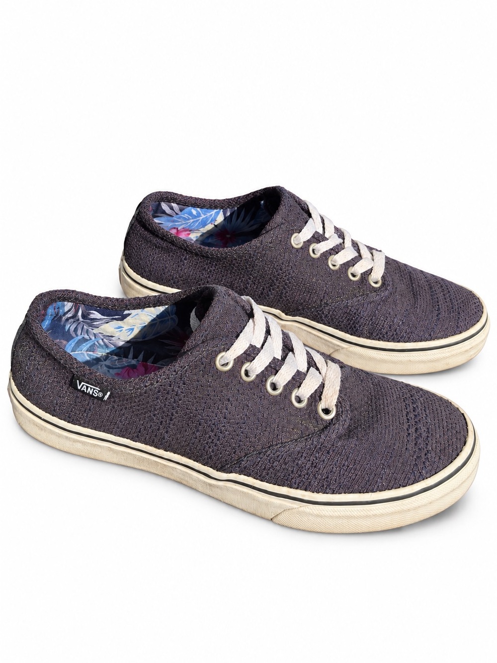 Vans Women’s Sneakers Purple Knit Floral Lining Low Top Lace Up Size 8.5